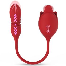 Rose Sex Toy Dildo Vibrator - 2in1 Rose Sex Stimulator for Women with 9 Tongue Licking & Thrusting Dildo G Spot Vibrators - Rose