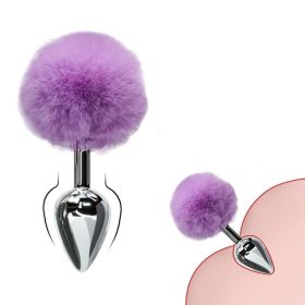 Detachable Anal Plug Real Bunny tail Smooth Touch Metal Butt Plug Tail Erotic BDSM Sex Toys for Woman Couples Adult Games - Purple