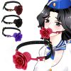 Silicone Rose Ball Gag Nipple Bondage Lace Flower Open Mouth Gags Oral Fixation Adult Sex Toys For Couples Adult BDSM Game - black