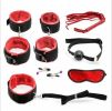 SM Bondage Restraint Set Sex Handcuffs Whip Anal Beads Butt Plug Anal Plug Bullet Vibrator Sex Toys for Woman Adult S&M Fetish - nylon-red-7pcs