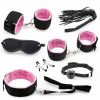 SM Bondage Restraint Set Sex Handcuffs Whip Anal Beads Butt Plug Anal Plug Bullet Vibrator Sex Toys for Woman Adult S&M Fetish - nylon-Pink-7pcs