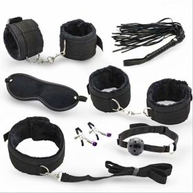 SM Bondage Restraint Set Sex Handcuffs Whip Anal Beads Butt Plug Anal Plug Bullet Vibrator Sex Toys for Woman Adult S&M Fetish - nylon-black-7pcs