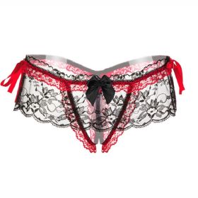 Sexy Lingerie Crotchless Women's Panties Lace Bowknot G-strings Thongs Temptation Erotic Women Underwear Intimate Underpant - 58--red