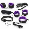 SM Bondage Restraint Set Sex Handcuffs Whip Anal Beads Butt Plug Anal Plug Bullet Vibrator Sex Toys for Woman Adult S&M Fetish - PU-purple-10pcs