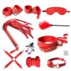 SM Bondage Restraint Set Sex Handcuffs Whip Anal Beads Butt Plug Anal Plug Bullet Vibrator Sex Toys for Woman Adult S&M Fetish - PU-red-7pcs