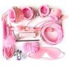 SM Bondage Restraint Set Sex Handcuffs Whip Anal Beads Butt Plug Anal Plug Bullet Vibrator Sex Toys for Woman Adult S&M Fetish - PU-Pink-7pcs