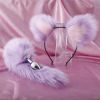 Fox Anal Plug Sex Toys Foxtail Bow Metal Butt Anal Plug Cute Bow-Knot Soft Cat Ears Headbands Erotic Cosplay Couples Accessories - Full purple