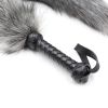 Leather Whip Handle Fox Tail Fur Fetish Ass Spanking Paddle Flogger BDSM Flirt Slave Erotic Sex Toys for Female Male Couples - gray