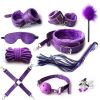 SM Bondage Restraint Set Sex Handcuffs Whip Anal Beads Butt Plug Anal Plug Bullet Vibrator Sex Toys for Woman Adult S&M Fetish - PU-red-7pcs