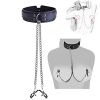 Faux Leather Choker Collar With Nipple Breast Clamp Clip Chain Couple SM Sex Toys For Woman Sex Tools For Couples Adult Games - BLACK2