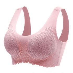 Natural Thai Latex Underwear 4.0 Angel Wings Seamless One Piece Women'S Lace Sports Bra Without Steel Ring (Option: Pink-3XL)