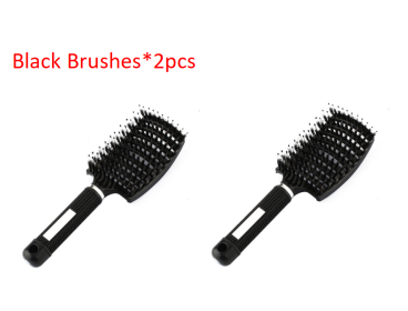 Hairbrush Anti Klit Brushy Haarborstel Women Detangler Hair Brush Bristle Nylon Scalp Massage Teaser Hair Brush Comb (Option: Black-2pcs)