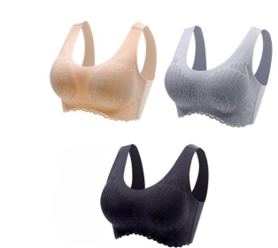 Natural Thai Latex Underwear 4.0 Angel Wings Seamless One Piece Women'S Lace Sports Bra Without Steel Ring (Option: SuitC-M)