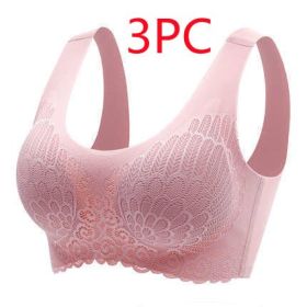 Natural Thai Latex Underwear 4.0 Angel Wings Seamless One Piece Women'S Lace Sports Bra Without Steel Ring (Option: Pink 3PC-M)