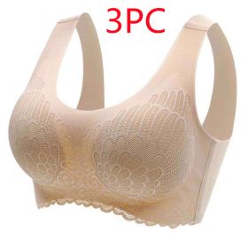 Natural Thai Latex Underwear 4.0 Angel Wings Seamless One Piece Women'S Lace Sports Bra Without Steel Ring (Option: Flesh color 3PC-M)