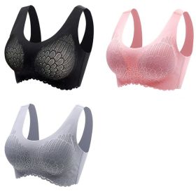 Natural Thai Latex Underwear 4.0 Angel Wings Seamless One Piece Women'S Lace Sports Bra Without Steel Ring (Option: Black Grey Pink-M)