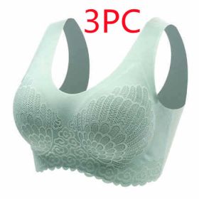 Natural Thai Latex Underwear 4.0 Angel Wings Seamless One Piece Women'S Lace Sports Bra Without Steel Ring (Option: Green 3PC-M)